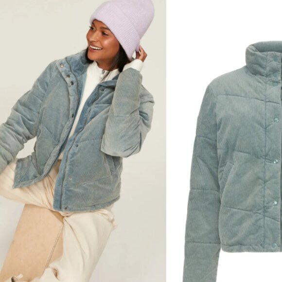 Splendid Milla Corduroy Full Zip Puffer in Washed Blue Size Large $228 - Picture 2 of 8